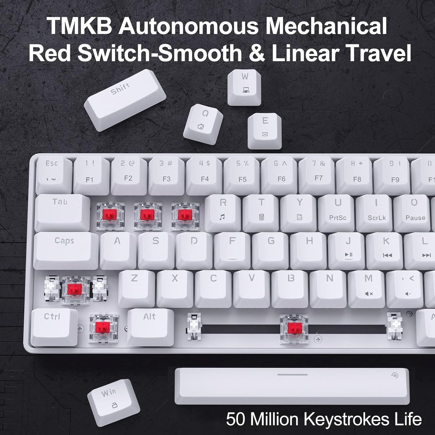 T68SE 60% Gaming Mechanical Keyboard,Ultra Compact Mini 68 Key with Red Switches Wired Keyboard,Anti-Ghosting Keys, for Windows Laptops and PC Gamers,White
