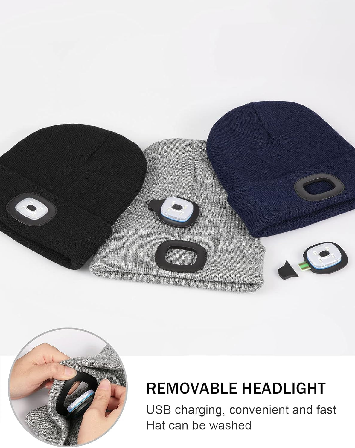 LED Beanie with the Light, Unisex USB Rechargeable Headlamp Winter Knitted Cap Gifts for Men Dad Husband Him