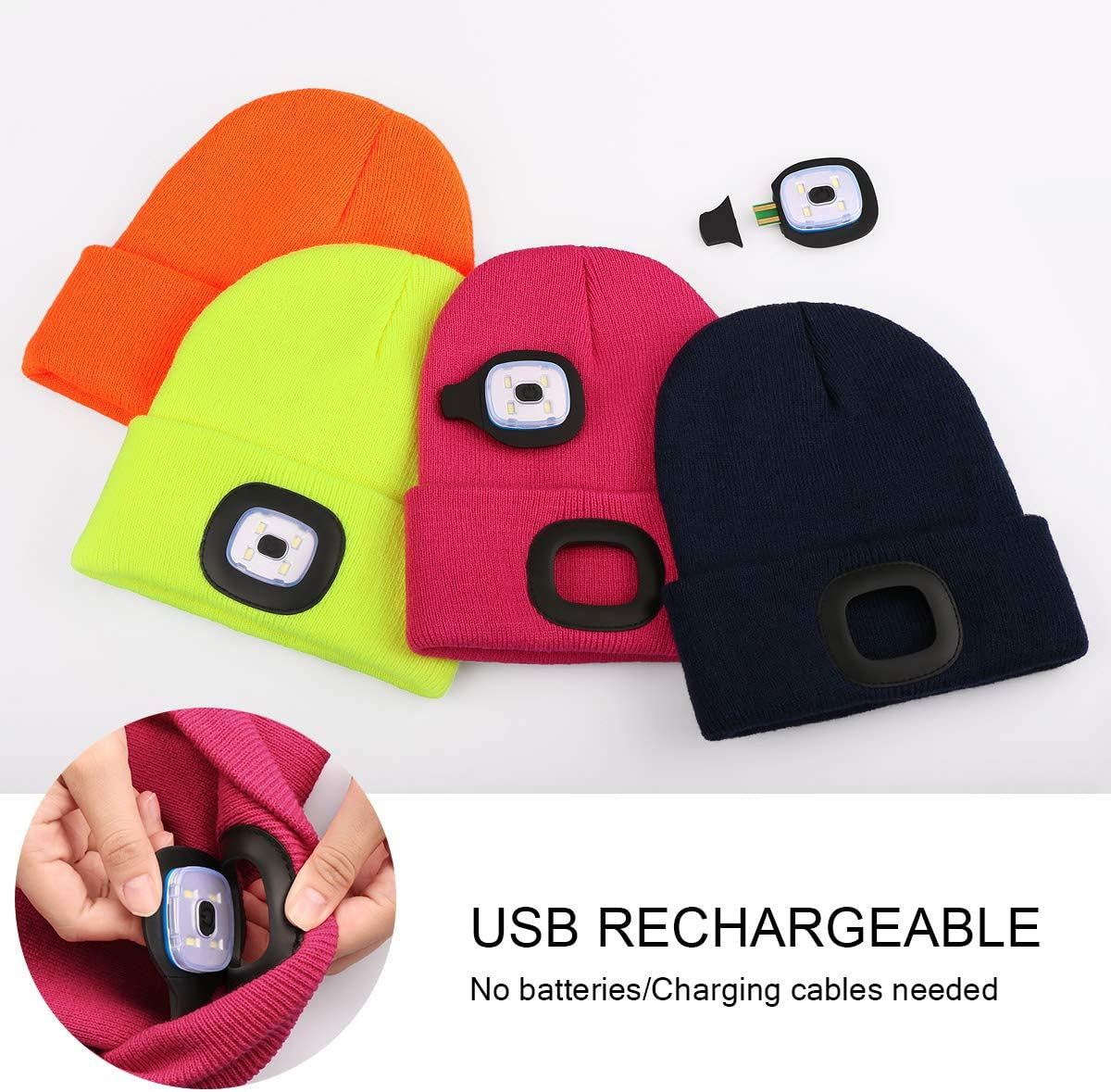 LED Beanie for Kids, Unisex Rechargeable Headlamp Hat Winter Night Lighted Cap, Gifts for Kids Boys Girls