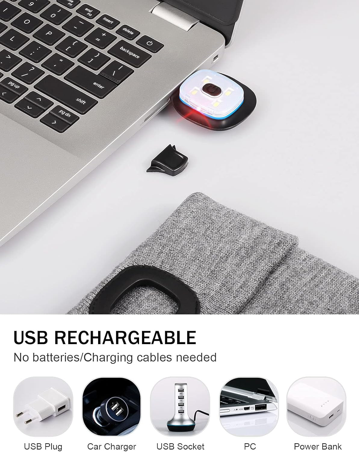 LED Beanie with the Light, Unisex USB Rechargeable Headlamp Winter Knitted Cap Gifts for Men Dad Husband Him