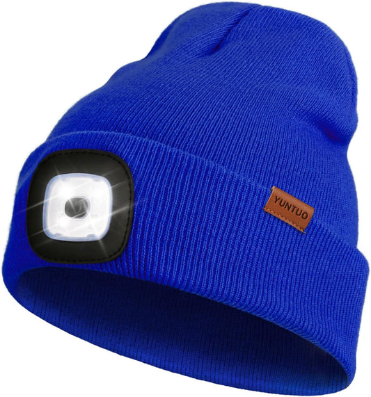 LED Beanie with the Light, Unisex USB Rechargeable Headlamp Winter Knitted Cap Gifts for Men Dad Husband Him