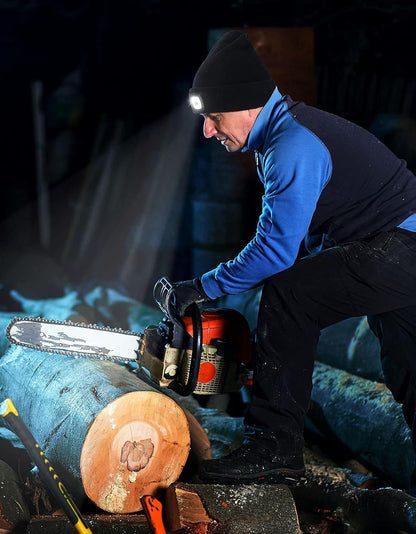 LED Beanie with the Light, Unisex USB Rechargeable Headlamp Winter Knitted Cap Gifts for Men Dad Husband Him