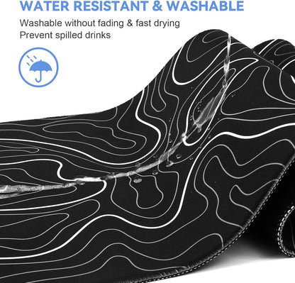 Mouse Pad Gaming Mousepad 31.5 X 11.8In Large Mouse Pad for Keyboard and Mouse with Anti-Slip Rubber Base, Keyboard Pad XL Mouse Mat for Home and Office（Black with White Topographic Line）