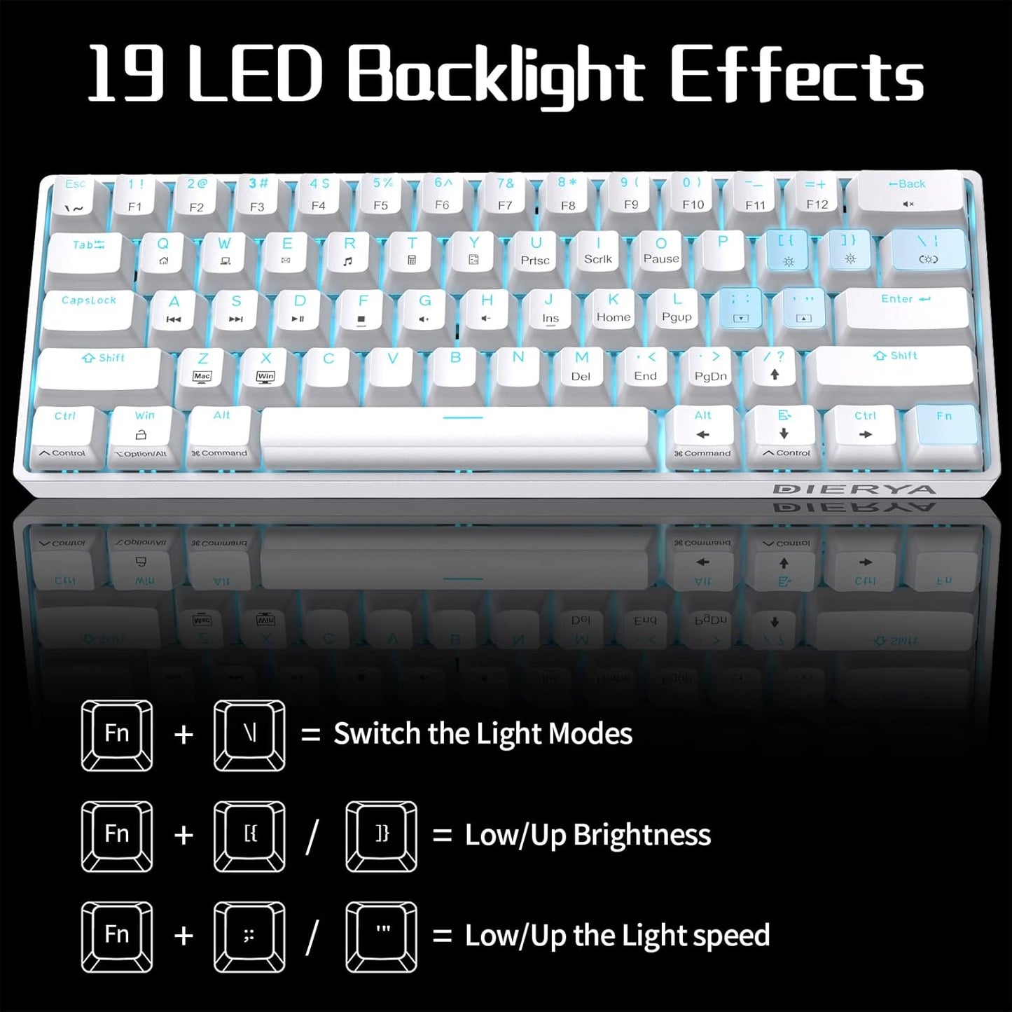 60% Mechanical Keyboard, Dk61Se Wired Gaming Keyboard with Red Switches, LED Backlit Ultra-Compact 61 Keys Mini Office Keyboard for Windows Laptop PC Gamer Typist（White）