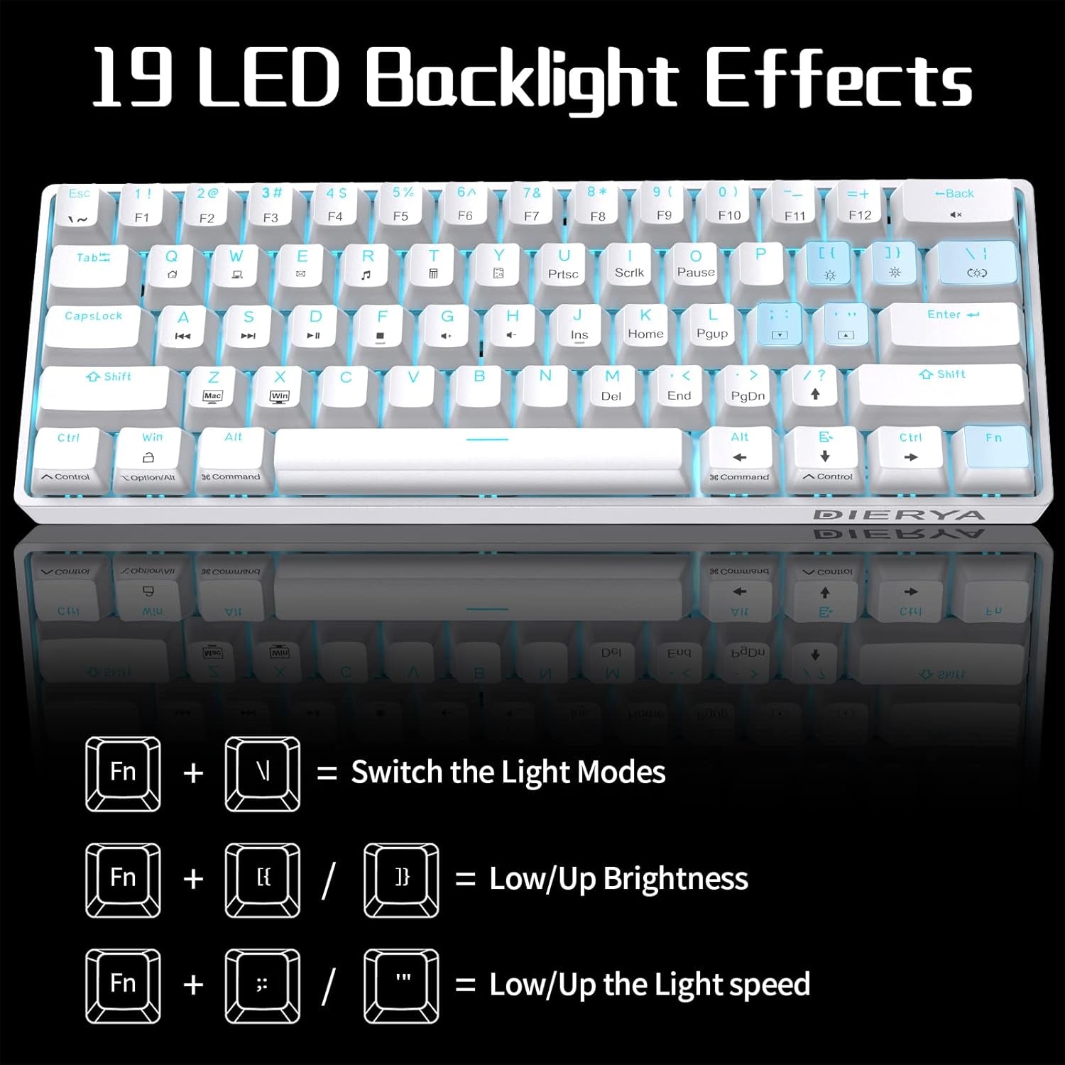 60% Mechanical Keyboard, Dk61Se Wired Gaming Keyboard with Red Switches, LED Backlit Ultra-Compact 61 Keys Mini Office Keyboard for Windows Laptop PC Gamer Typist（White）