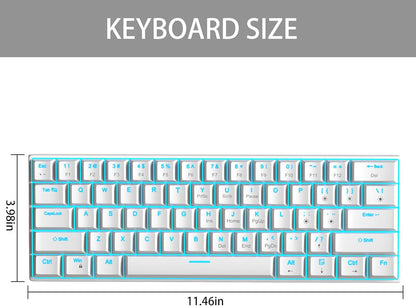 60% Mechanical Gaming Keyboard, White Gaming Keyboard with Red Switches, Detachable Type-C Cable Mini Keyboard with Blue LED Light For/Pc/Laptop