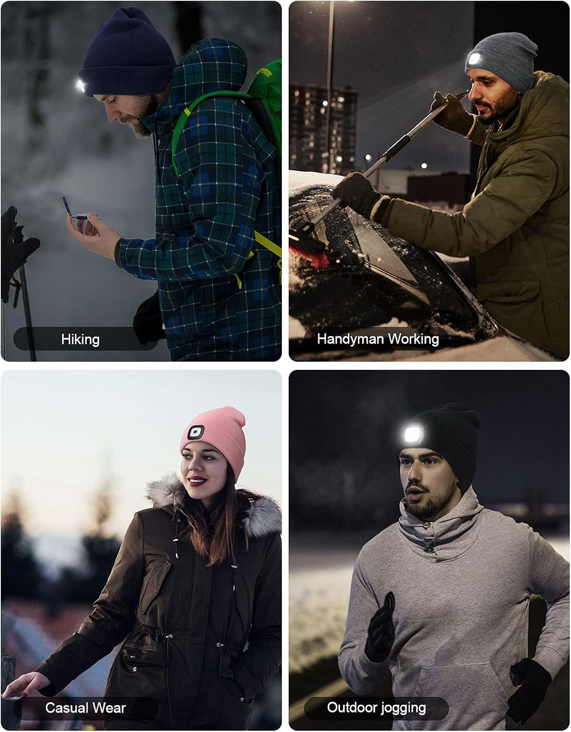 LED Beanie with the Light, Unisex USB Rechargeable Headlamp Winter Knitted Cap Gifts for Men Dad Husband Him