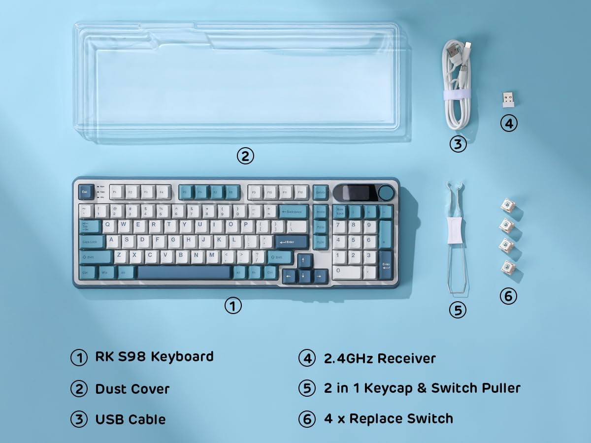 S98 Mechanical Keyboard W/Smart Display & Knob, Top Mount 96% Wireless Mechanical Keyboard BT/2.4G/USB-C, Hot Swappable, Software Support, Creamy Sounding, 98 Keys