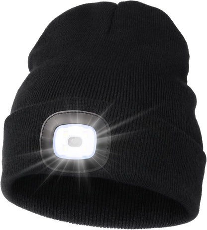 Unisex Hat with Light, USB Rechargeable Hands Free Headlamp LED Beanie, Winter Gifts for Men Dad Father Husband Him