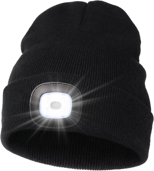 Unisex Hat with Light, USB Rechargeable Hands Free Headlamp LED Beanie, Winter Gifts for Men Dad Father Husband Him