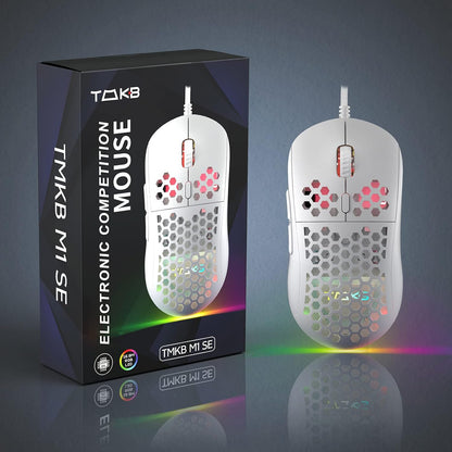 M1SE Wired Gaming Mouse with Honeycomb Shell, 12800DPI Optical Sensor, 6 Programmable Macros, Software Support for Custom Key Config, and RGB Settings for Windows 7/8/10/XP, Vista, Linux-White