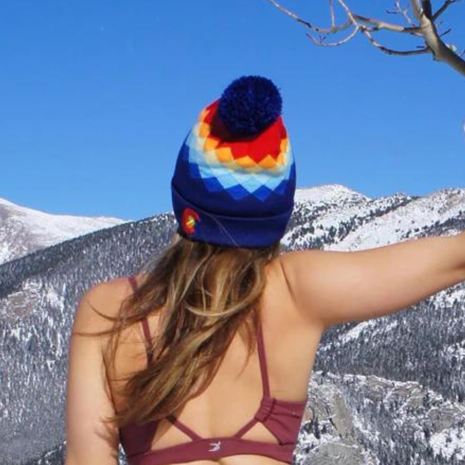 Argyle Colorado Pom Pom Beanie - Mountain Winter Hats for Men or Women, Rainbow Warm Stocking Stuffers Ski Caps