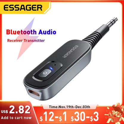 Bluetooth 5.1 Audio Receiver Transmitter 3.5MM 3.5 AUX with Mic Stereo Music Wireless Adapter for PC TV Car Speakers