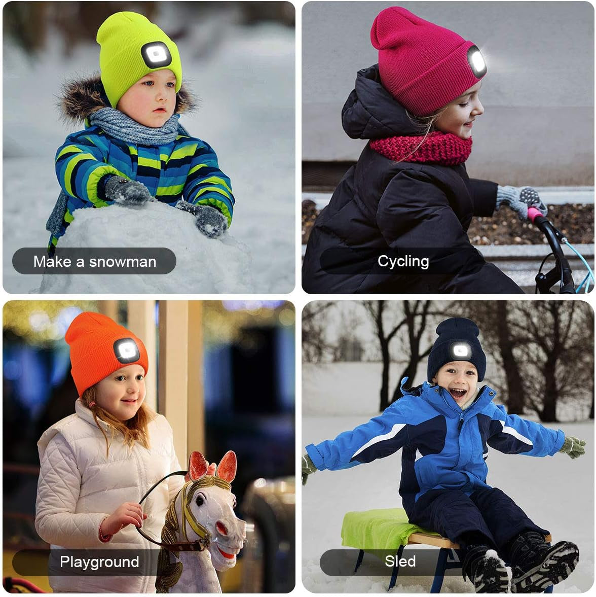 LED Beanie for Kids, Unisex Rechargeable Headlamp Hat Winter Night Lighted Cap, Gifts for Kids Boys Girls