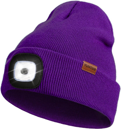 LED Beanie with the Light, Unisex USB Rechargeable Headlamp Winter Knitted Cap Gifts for Men Dad Husband Him