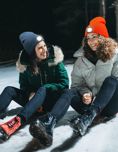 LED Beanie with the Light, Unisex USB Rechargeable Headlamp Winter Knitted Cap Gifts for Men Dad Husband Him