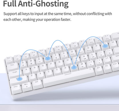 TMKB T68SE 60% Mechanical Gaming Keyboard – Ultra-Compact 68 Keys Wired Keyboard with Blue Switches, LED Backlit, Dedicated Arrow & Control Keys – White – for Windows Pc/Laptop/Gamers/Typists